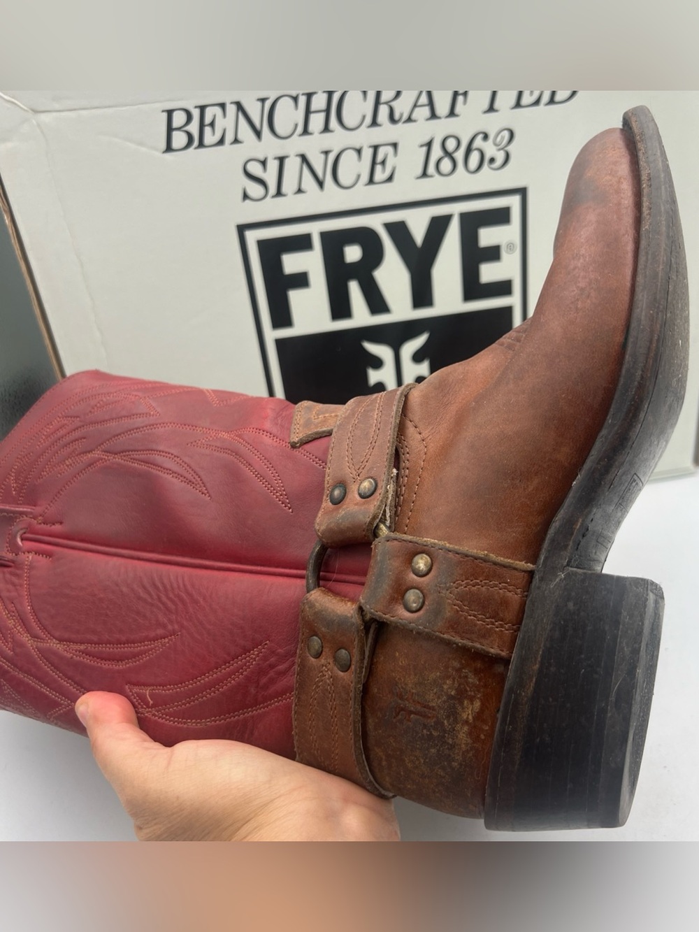 FRYE in Box FRYE Women's Billy Harness Western Boots Burgundy Multi Size 8M - Picture 11 of 14